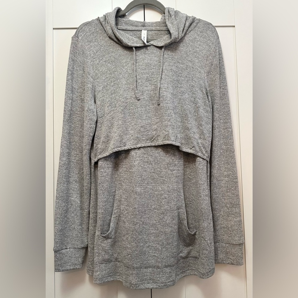 Gray Women's Hoodie Top With Crossover Inner Top Accent Sz MED NEW!